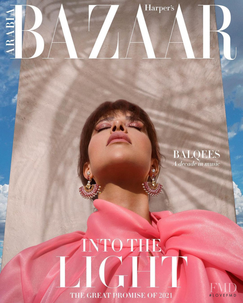 Balqees Fathi featured on the Harper\'s Bazaar Arabia cover from January 2021