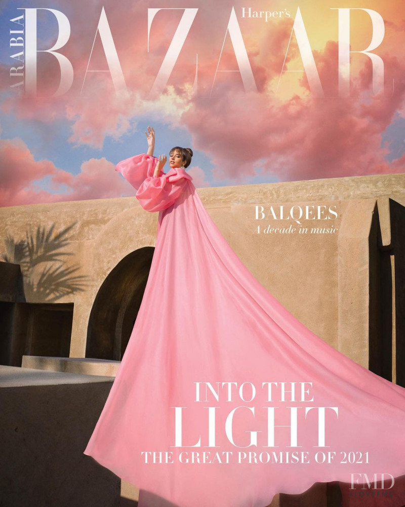 Balqees Fathi featured on the Harper\'s Bazaar Arabia cover from January 2021