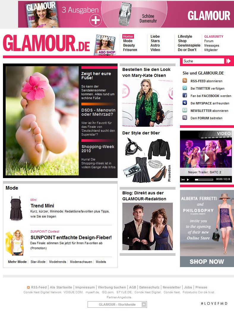  featured on the Glamour.de screen from April 2010