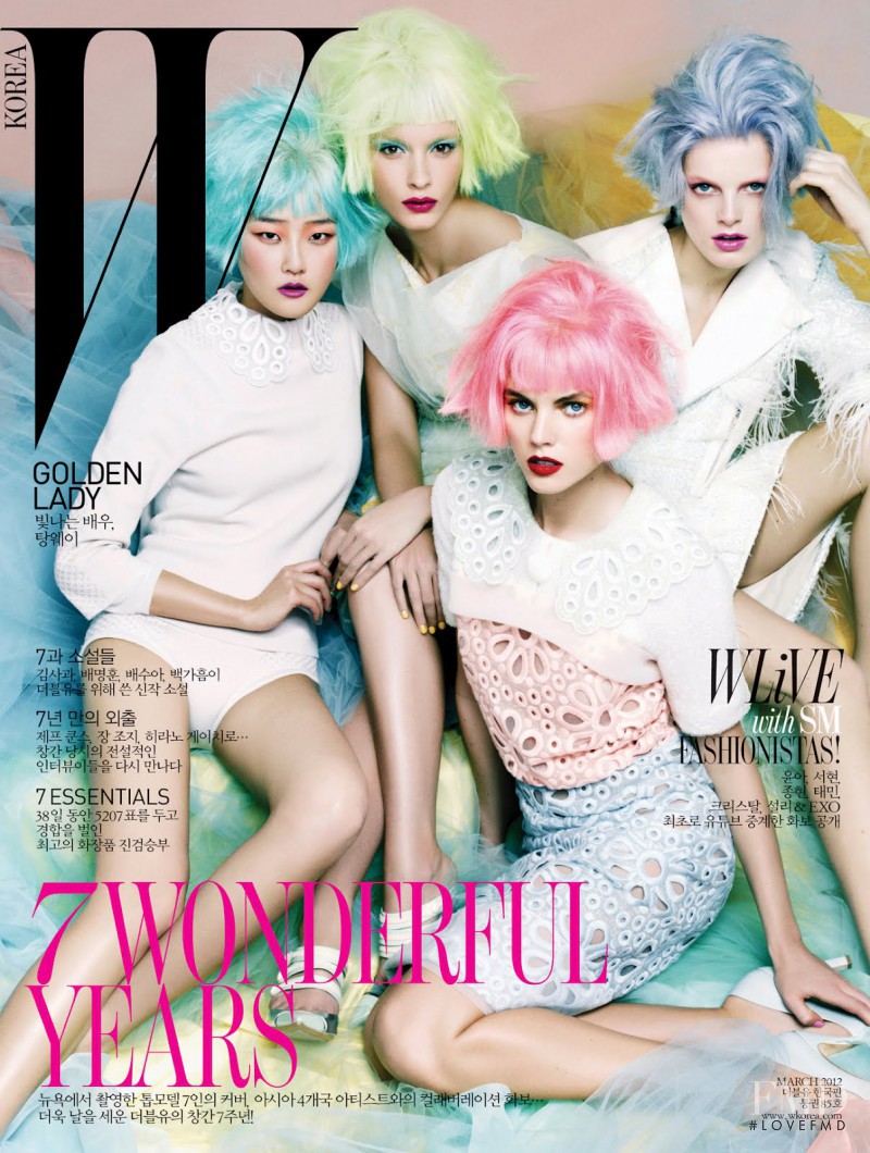 Crystal Renn, Hanne Gaby Odiele, Maryna Linchuk, Hyoni Kang featured on the W Korea cover from March 2012