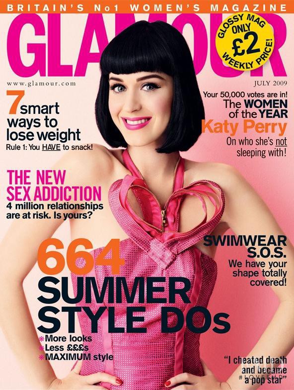 Katy Perry featured on the Glamour UK cover from July 2009