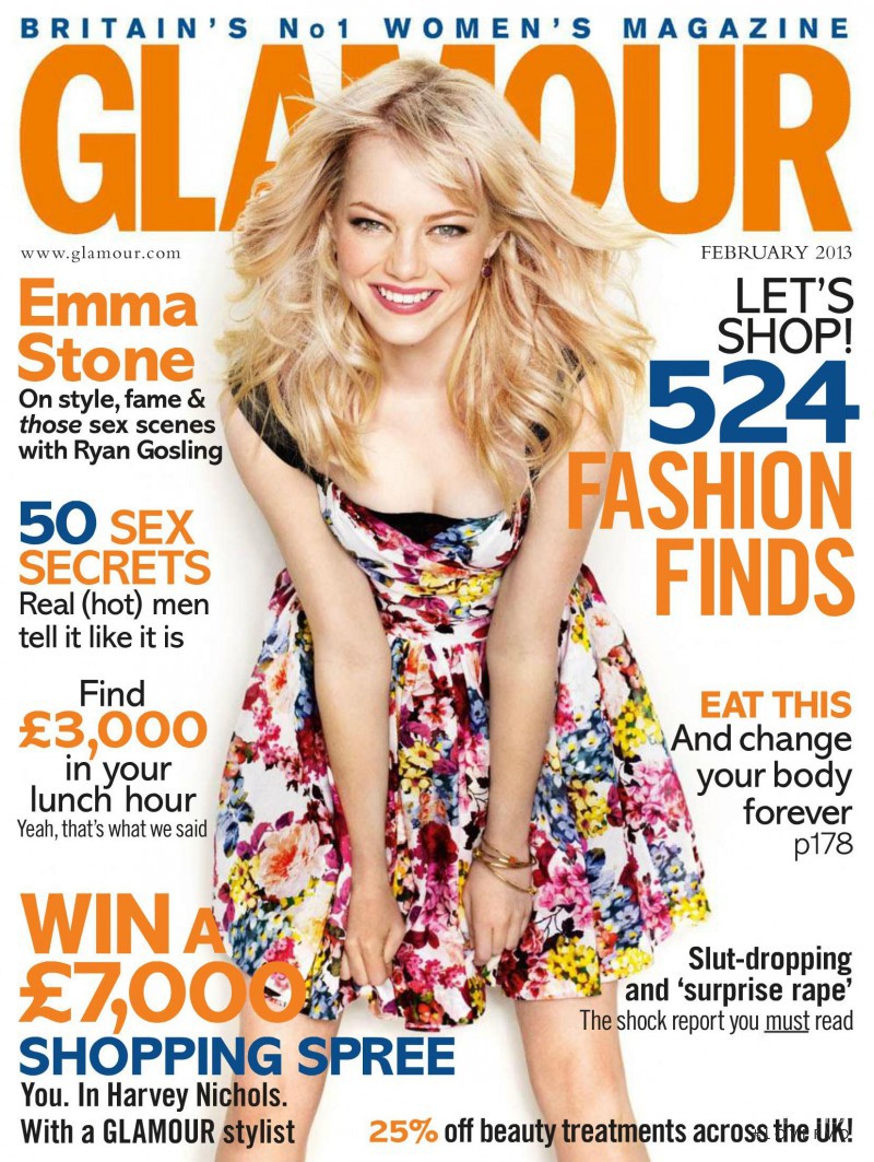 Emma Stone featured on the Glamour UK cover from February 2013