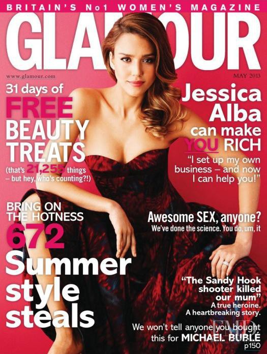 Jessica Alba featured on the Glamour UK cover from May 2013