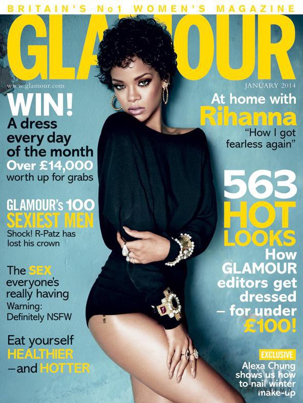Rihanna featured on the Glamour UK cover from January 2014
