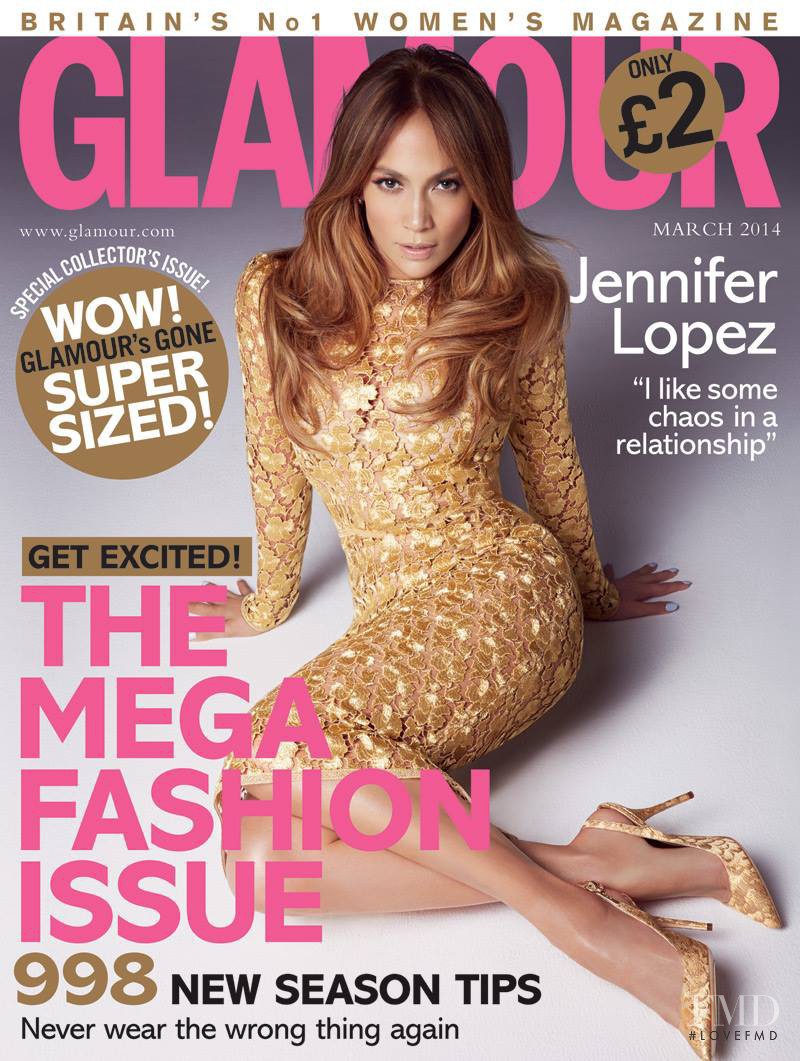 Jennifer Lopez featured on the Glamour UK cover from March 2014