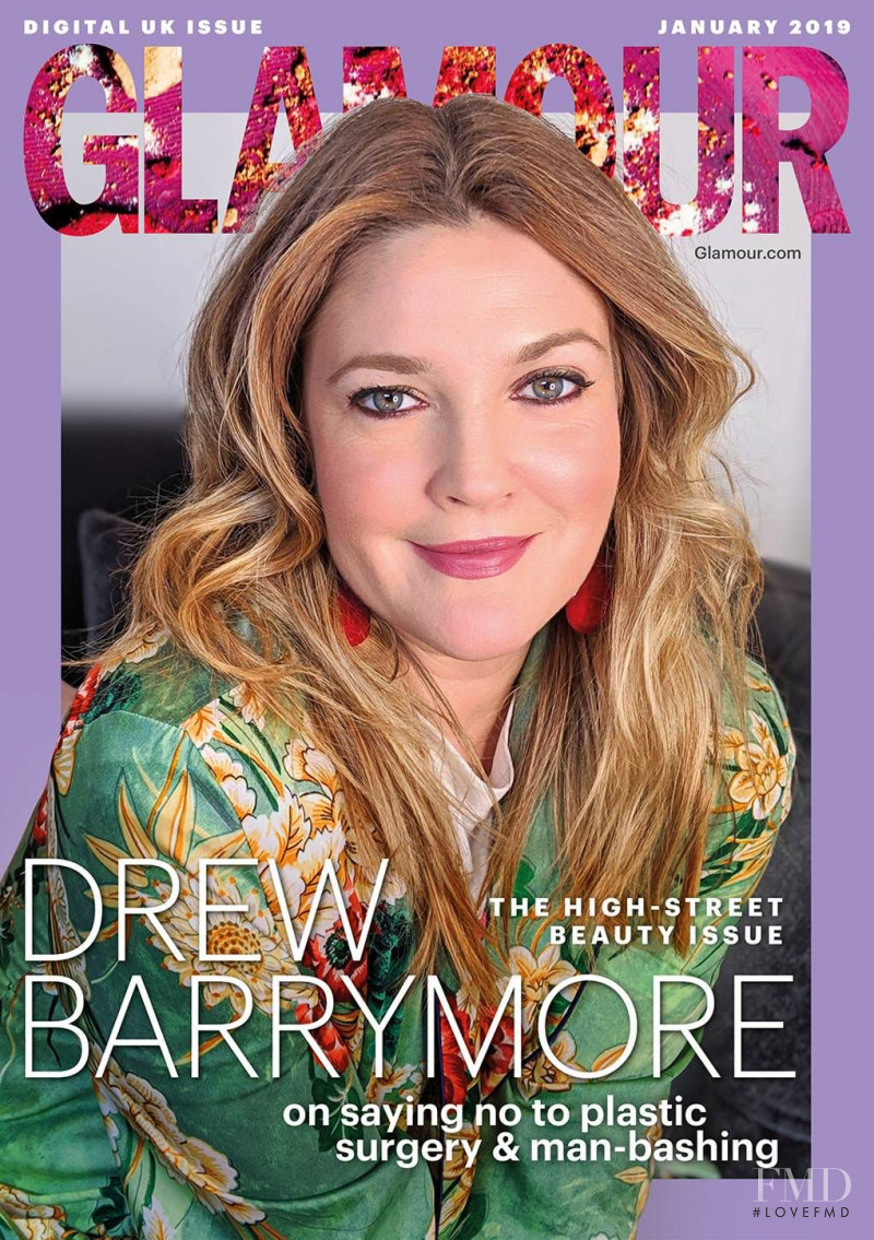 Drew Barrymore featured on the Glamour UK cover from January 2019
