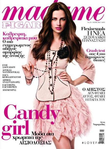 Anna Ntimitrievits featured on the Madame Figaro Greece cover from May 2012