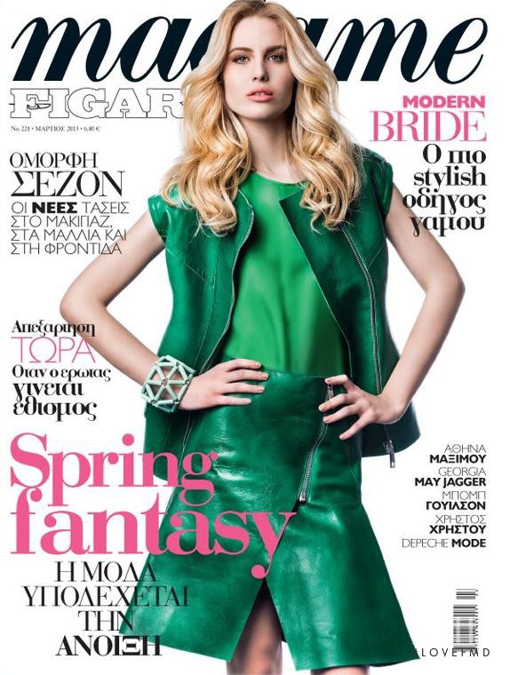 Mina Tzana featured on the Madame Figaro Greece cover from March 2013