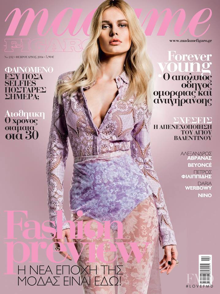 Alicja Ruchala featured on the Madame Figaro Greece cover from February 2014
