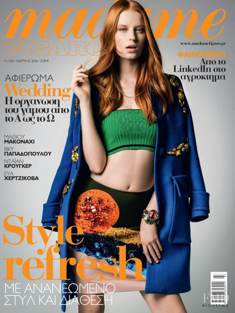 Helene Hammer featured on the Madame Figaro Greece cover from March 2014