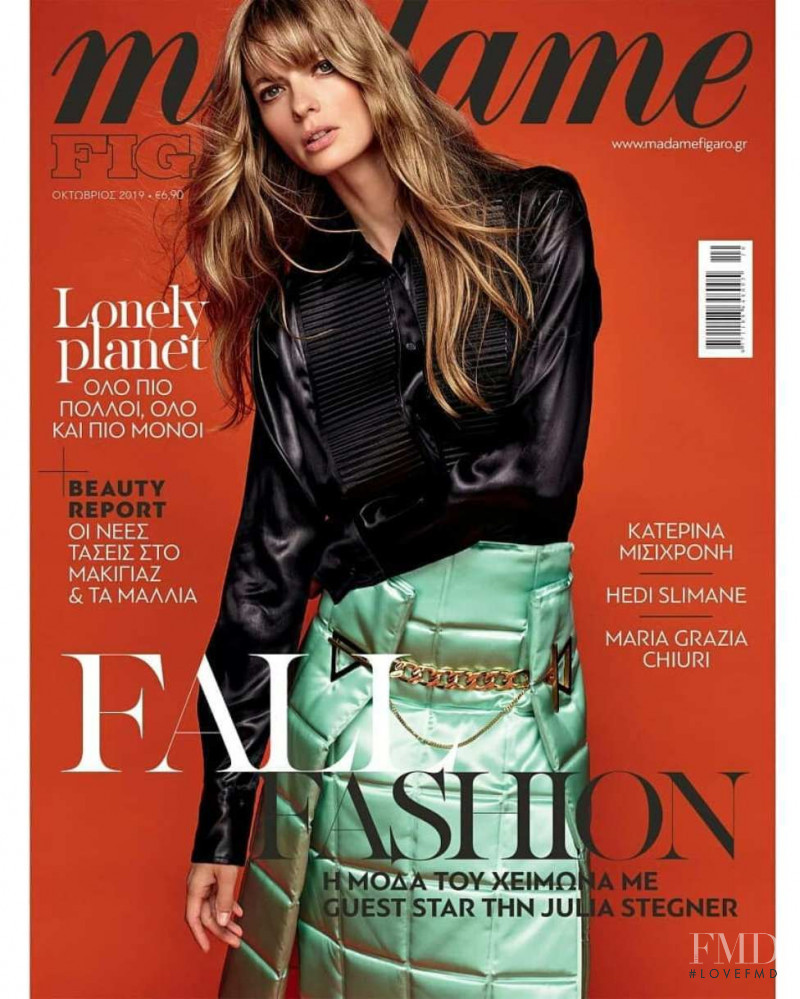 Julia Stegner featured on the Madame Figaro Greece cover from October 2019
