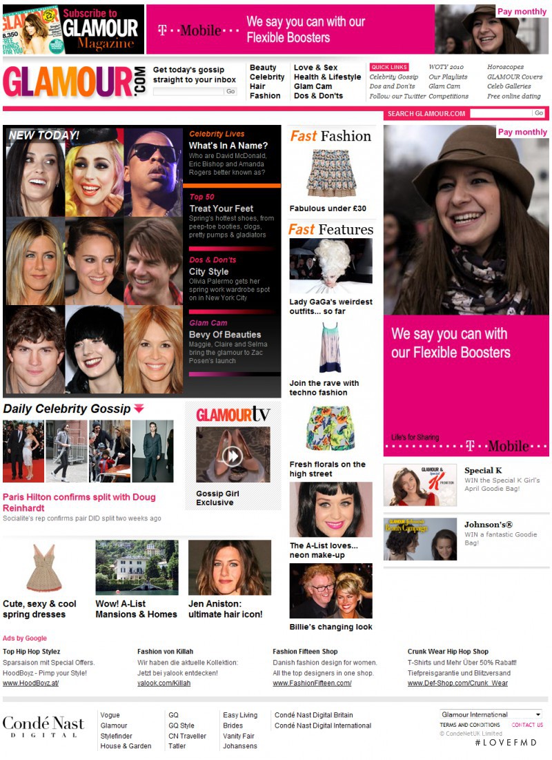  featured on the glamour.co.uk screen from April 2010