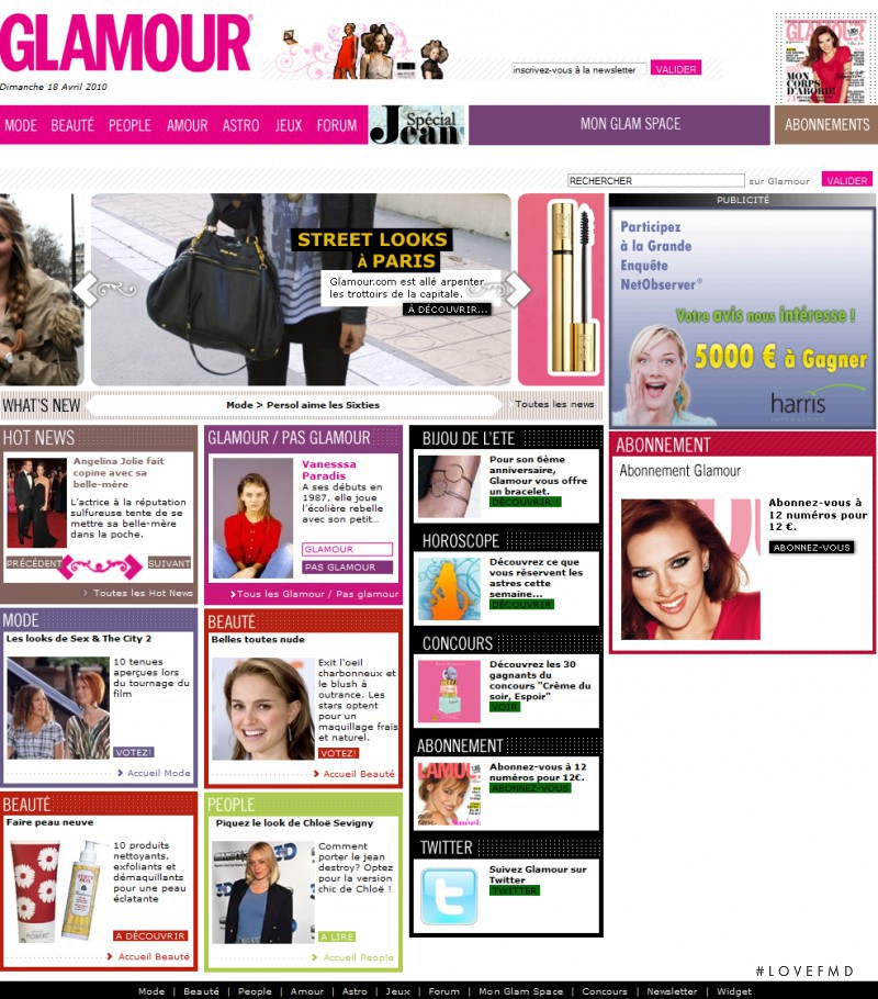  featured on the GlamourParis.com screen from April 2010