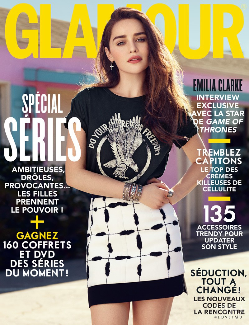 Emilia Clarke featured on the Glamour France cover from April 2014