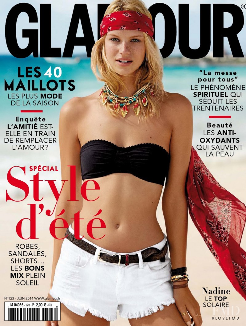 Nadine Leopold featured on the Glamour France cover from June 2014