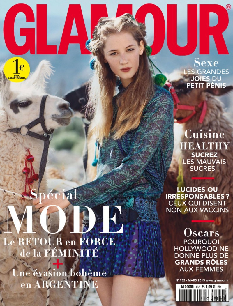 Melina Gesto featured on the Glamour France cover from March 2015