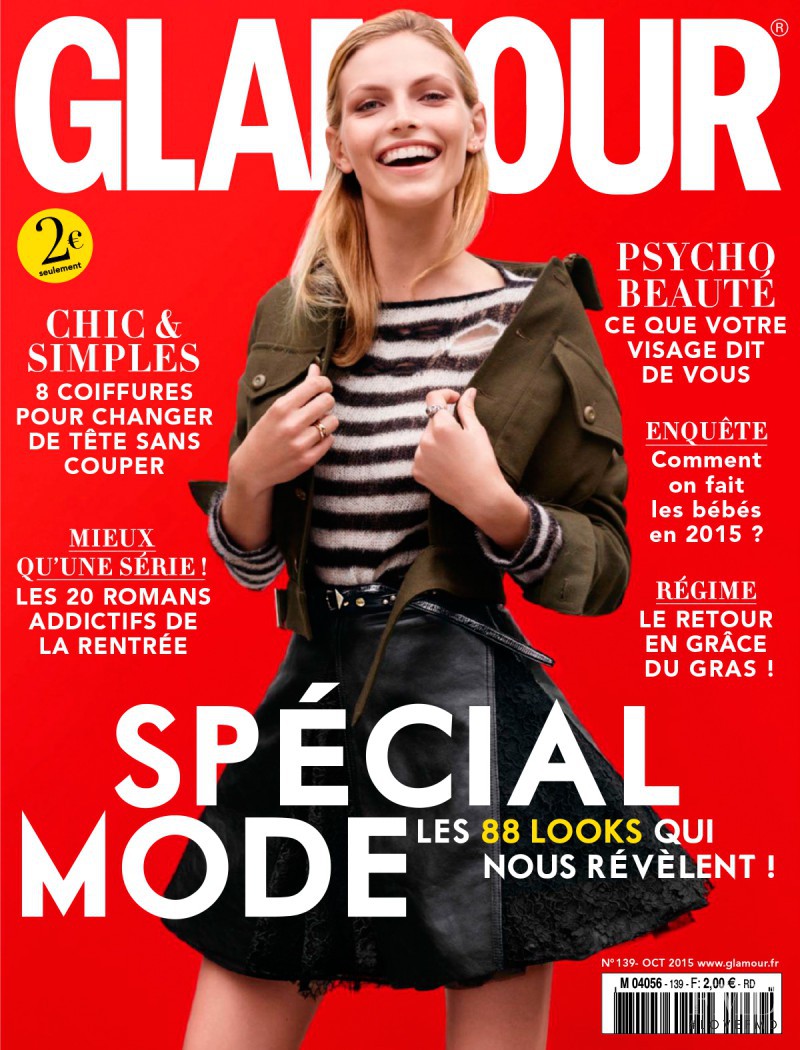 Karlina Caune featured on the Glamour France cover from October 2015