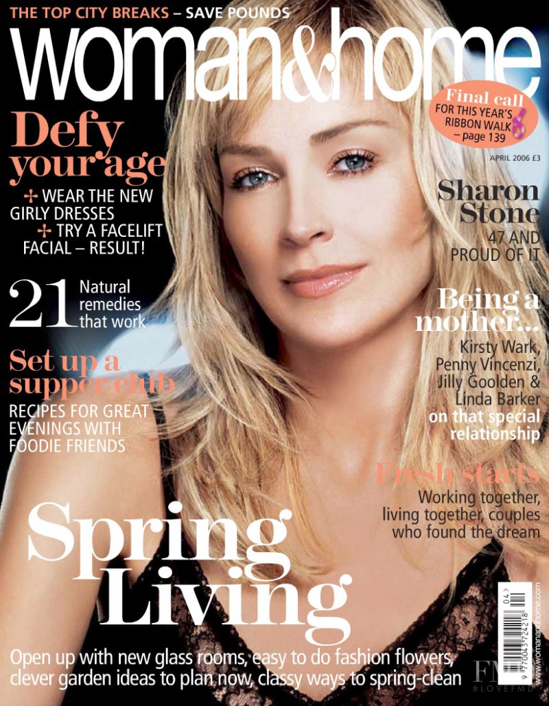 Sharon Stone featured on the woman&home cover from April 2006