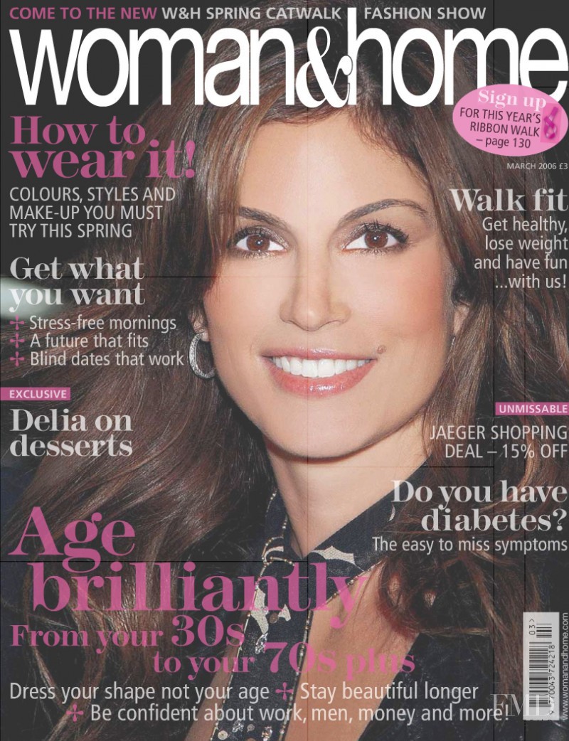 Cindy Crawford featured on the woman&home cover from March 2006