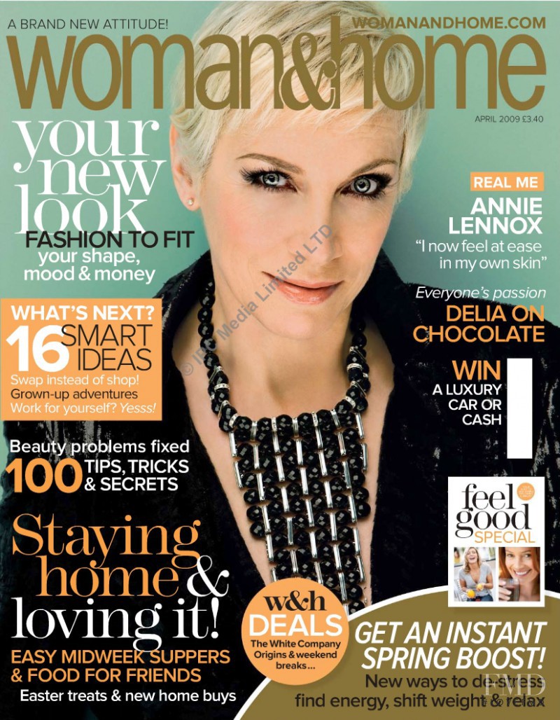 Annie Lennox featured on the woman&home cover from April 2009