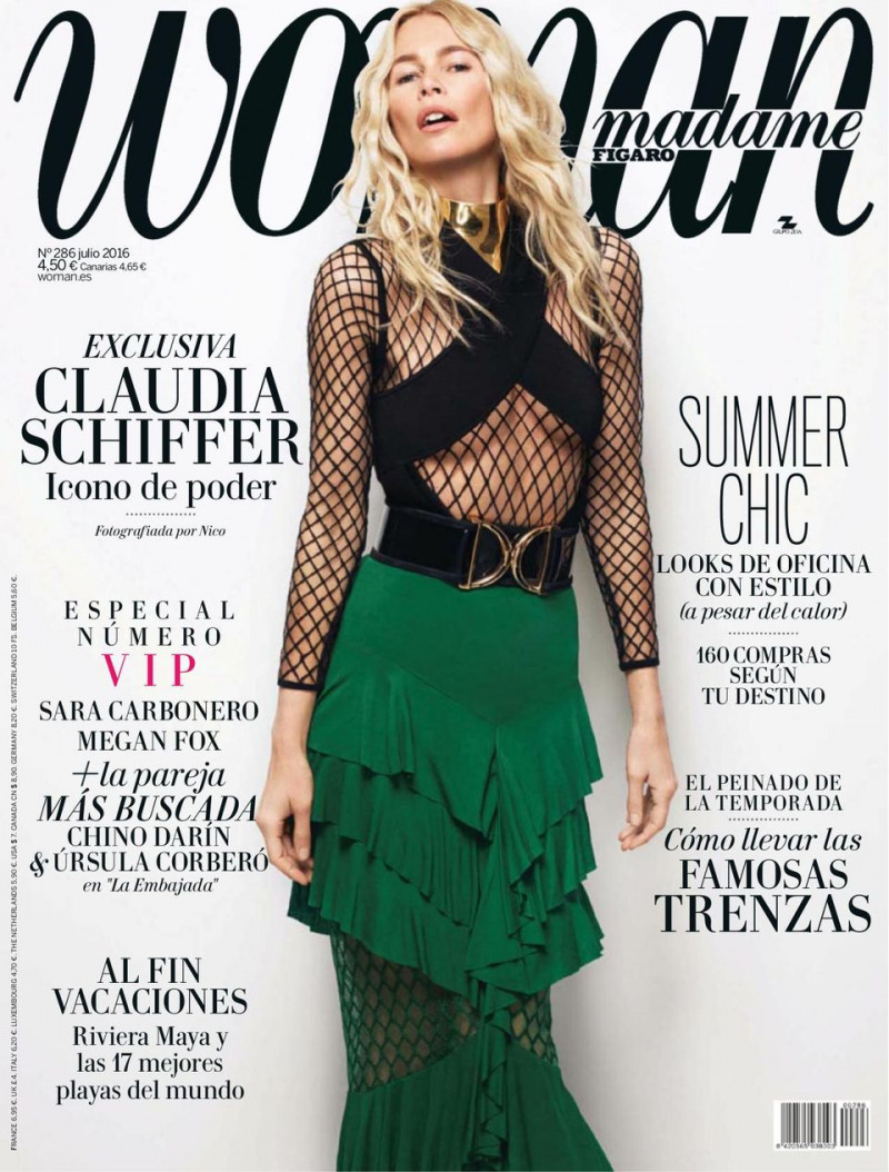 Claudia Schiffer featured on the Woman Madame Figaro Spain cover from July 2016