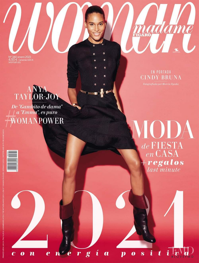 Cindy Bruna featured on the Woman Madame Figaro Spain cover from January 2021