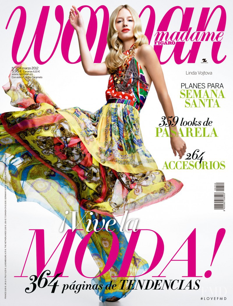 Linda Vojtova featured on the Woman Madame Figaro Spain cover from March 2012