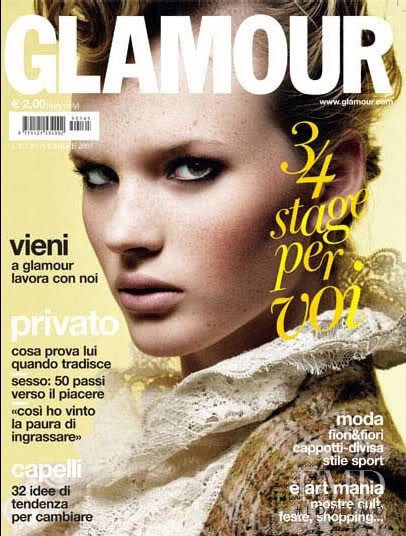 Anne Vyalitsyna featured on the Glamour Italy cover from April 2002