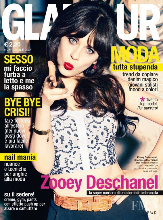 Zooey Deschanel featured on the Glamour Italy cover from April 2013