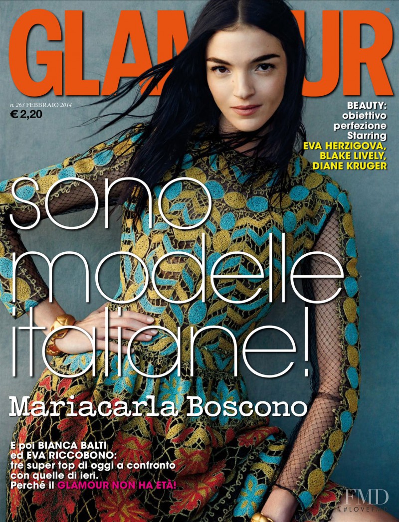Mariacarla Boscono featured on the Glamour Italy cover from February 2014