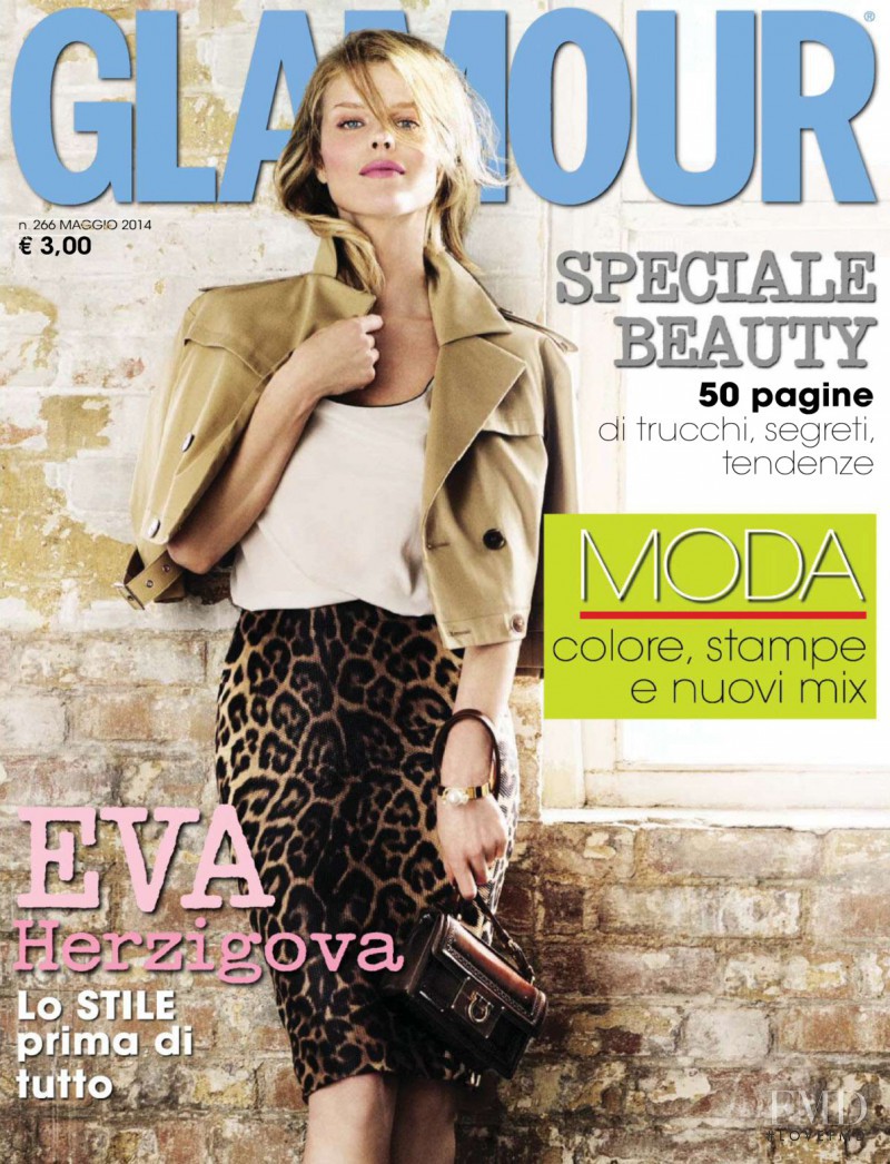 Eva Herzigova featured on the Glamour Italy cover from May 2014