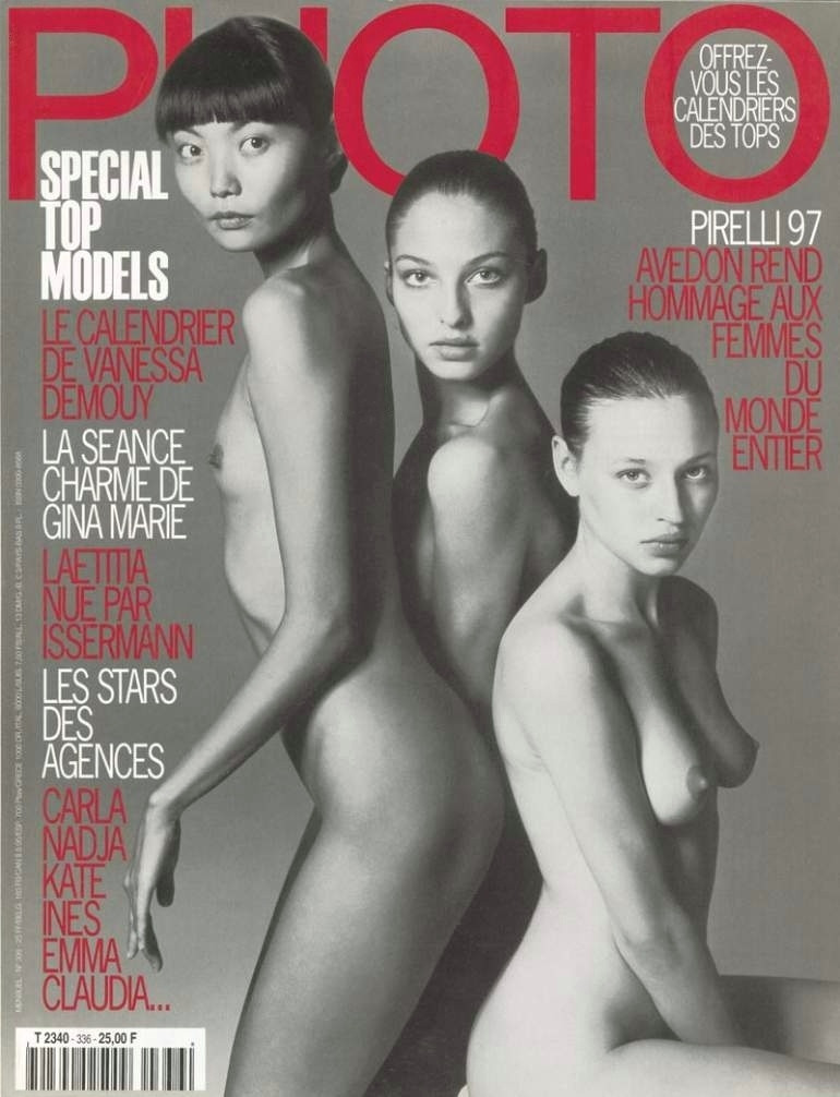 Irina Pantaeva, Kristina Semenovskaia, Tatiana Zavialova featured on the Photo France cover from December 1996