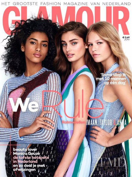 Taylor Hill, Anna Ewers, Imaan Hammam featured on the Glamour Netherlands cover from June 2017