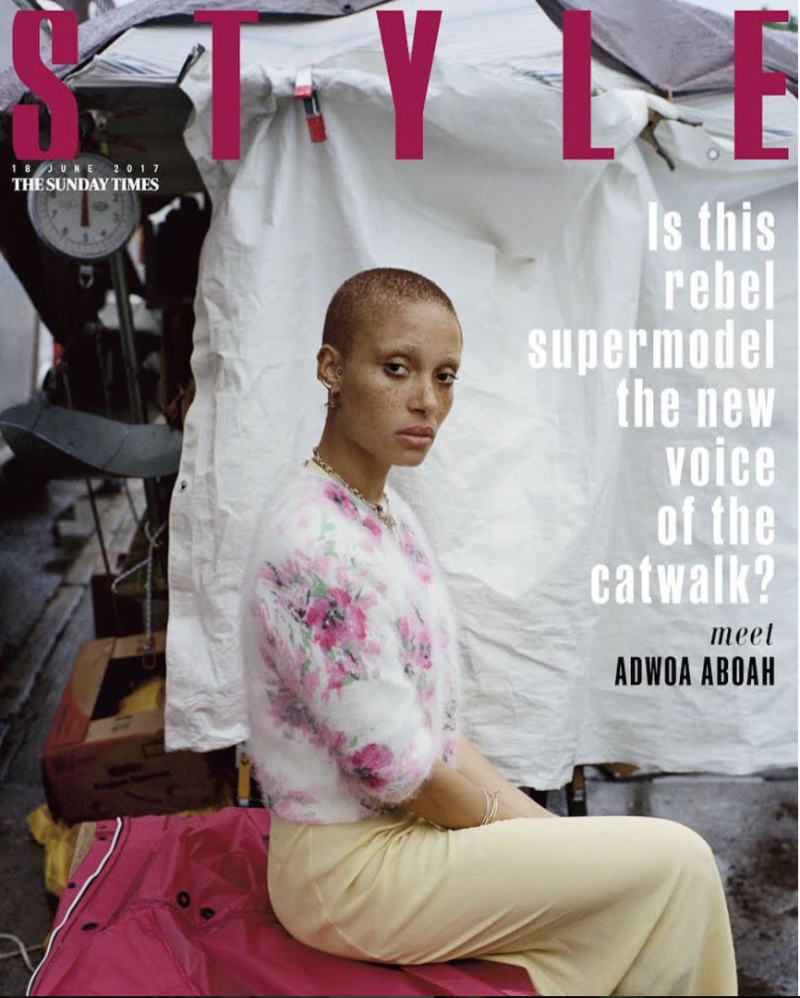 Adwoa Aboah featured on the The Sunday Times Style cover from June 2017