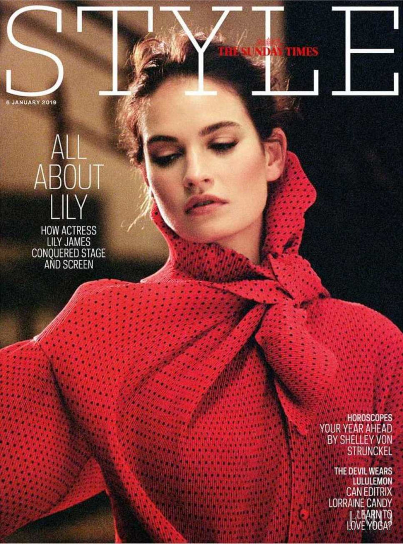Lily James featured on the The Sunday Times Style cover from January 2019