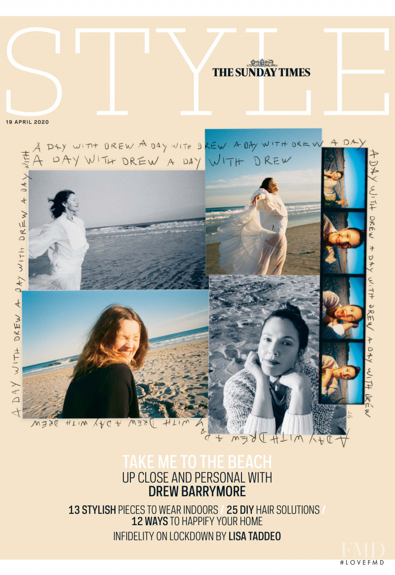 Drew Barrymore featured on the The Sunday Times Style cover from April 2020