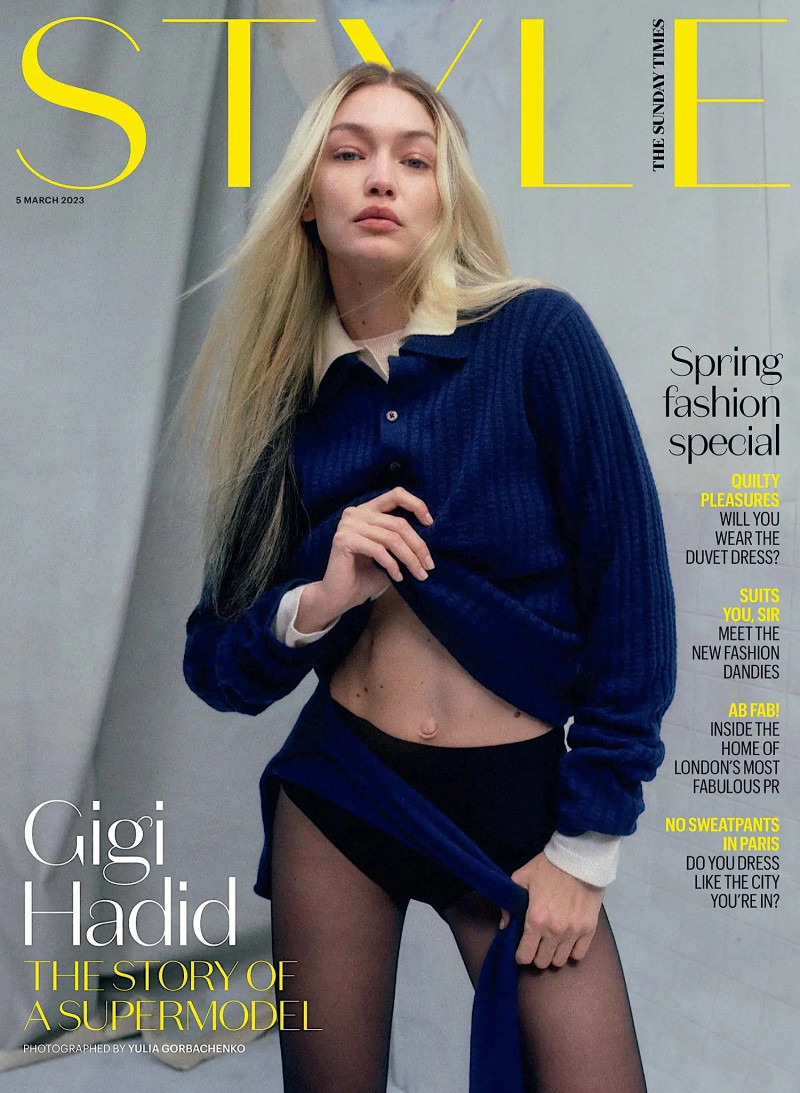 Gigi Hadid featured on the The Sunday Times Style cover from March 2023