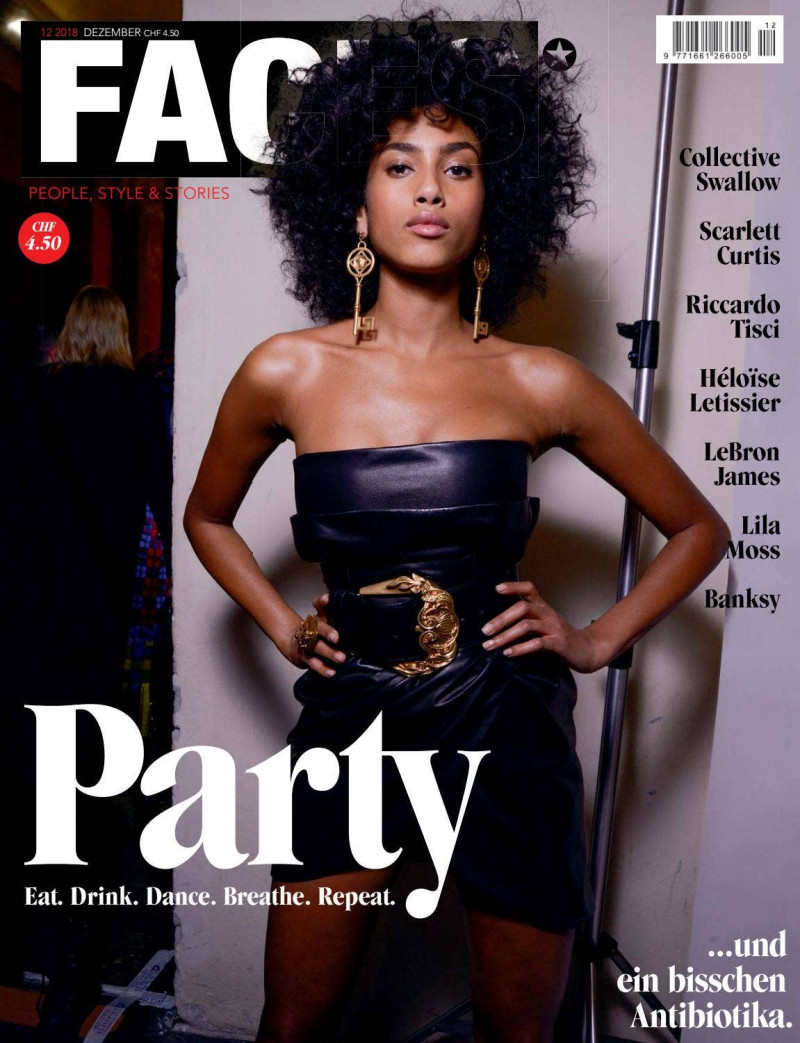 Imaan Hammam featured on the FACES Magazine cover from December 2018