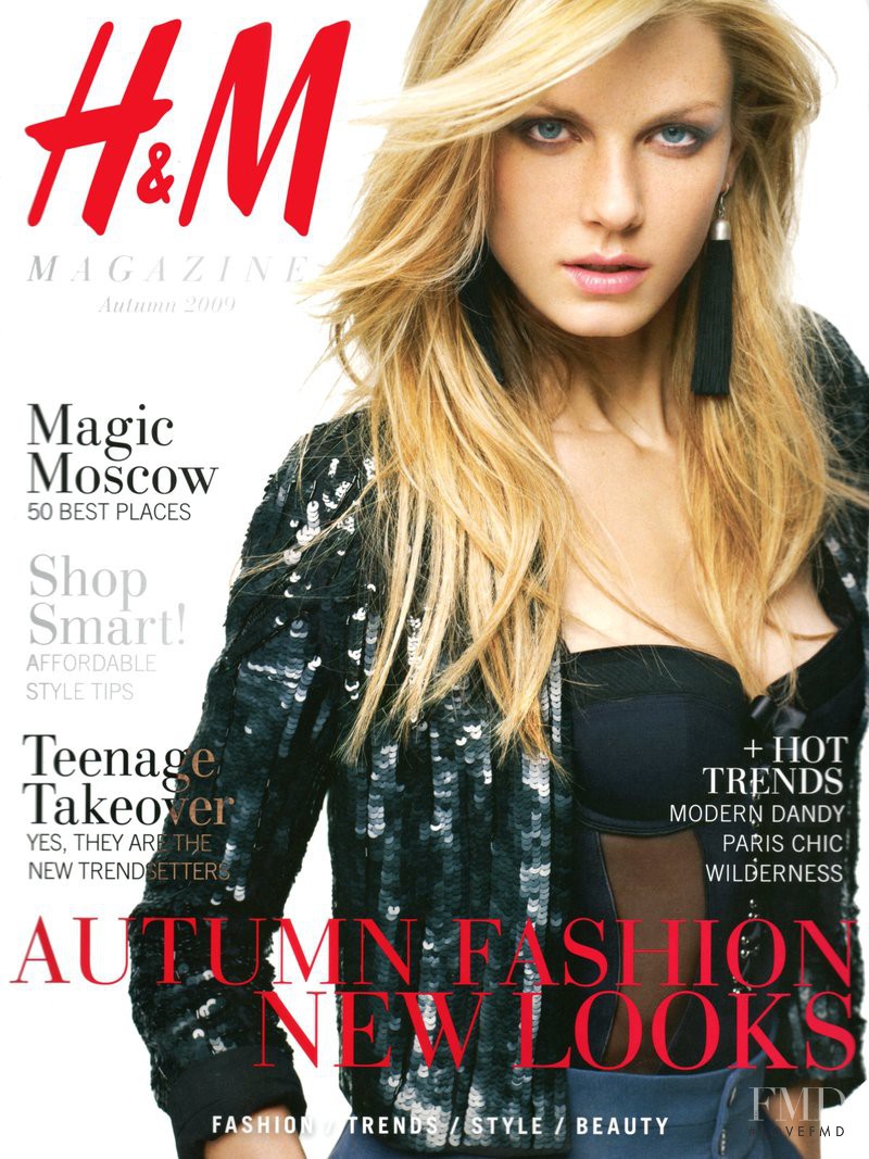 Angela Lindvall featured on the H&M Magazine cover from September 2009