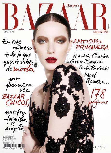 Milagros Schmoll featured on the Harper\'s Bazaar Argentina cover from August 2013