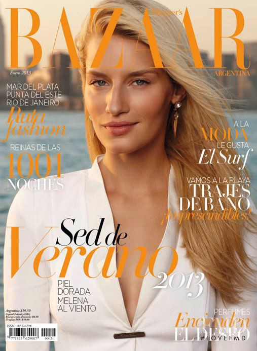 Linda Vojtova featured on the Harper\'s Bazaar Argentina cover from January 2013
