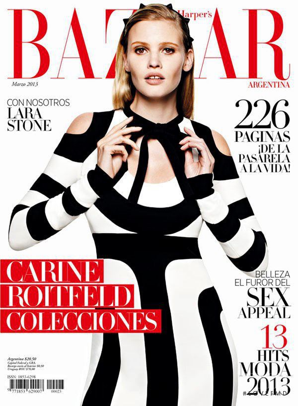 Lara Stone featured on the Harper\'s Bazaar Argentina cover from March 2013