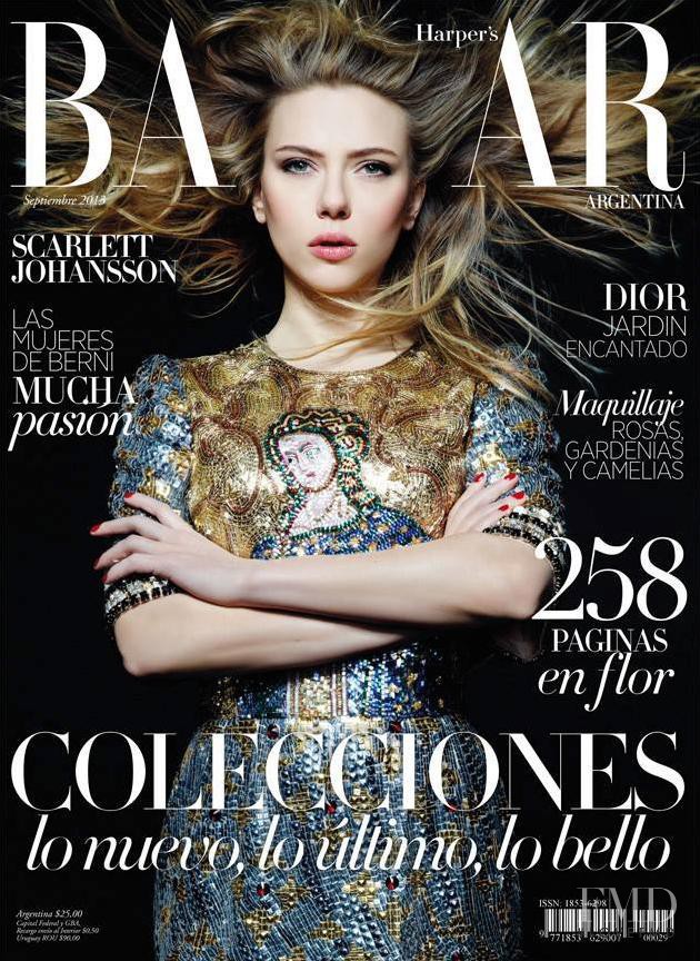 Scarlett Johansson featured on the Harper\'s Bazaar Argentina cover from September 2013