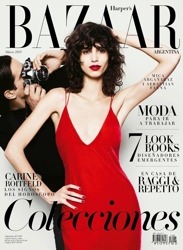 Mica Arganaraz featured on the Harper\'s Bazaar Argentina cover from March 2015