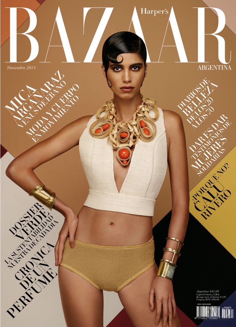 Mica Arganaraz featured on the Harper\'s Bazaar Argentina cover from November 2015