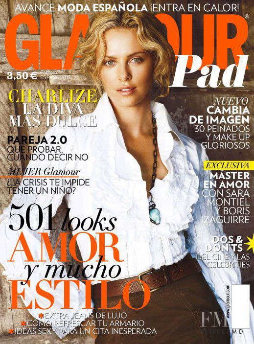 Charlize Theron featured on the Glamour Spain cover from February 2012