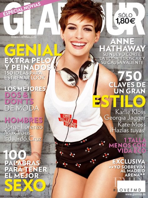 Anne Hathaway featured on the Glamour Spain cover from January 2013