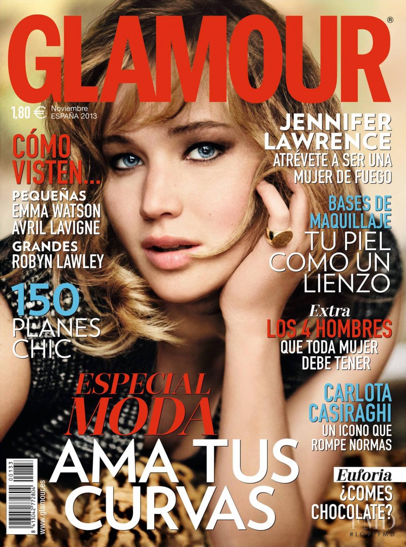 Jennifer Lawrence featured on the Glamour Spain cover from November 2013