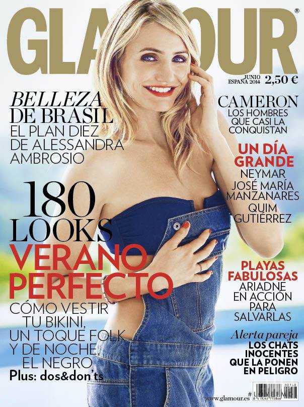 Cameron Diaz featured on the Glamour Spain cover from June 2014