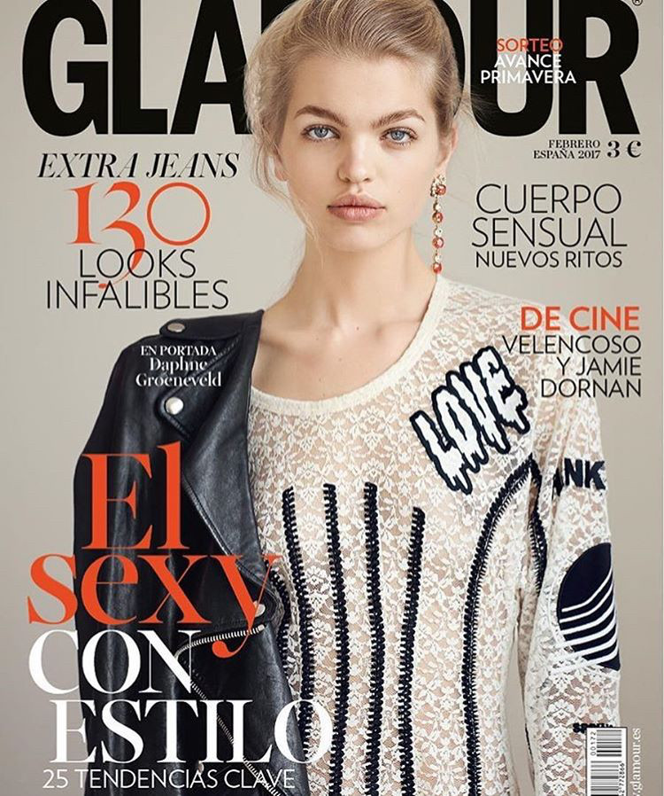 Daphne Groeneveld featured on the Glamour Spain cover from February 2017